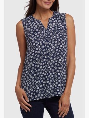 NYDJ Print Pleat Back Sleeveless Split Neck Blouse - Large